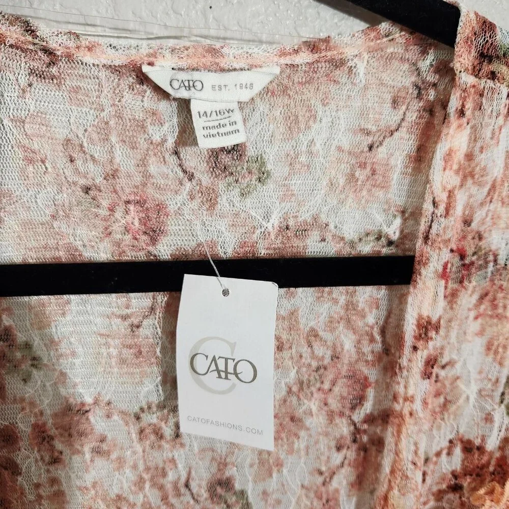 Cato Duster Cardigan Size 14 Floral Sheer Pink Orange Swim Coverup
